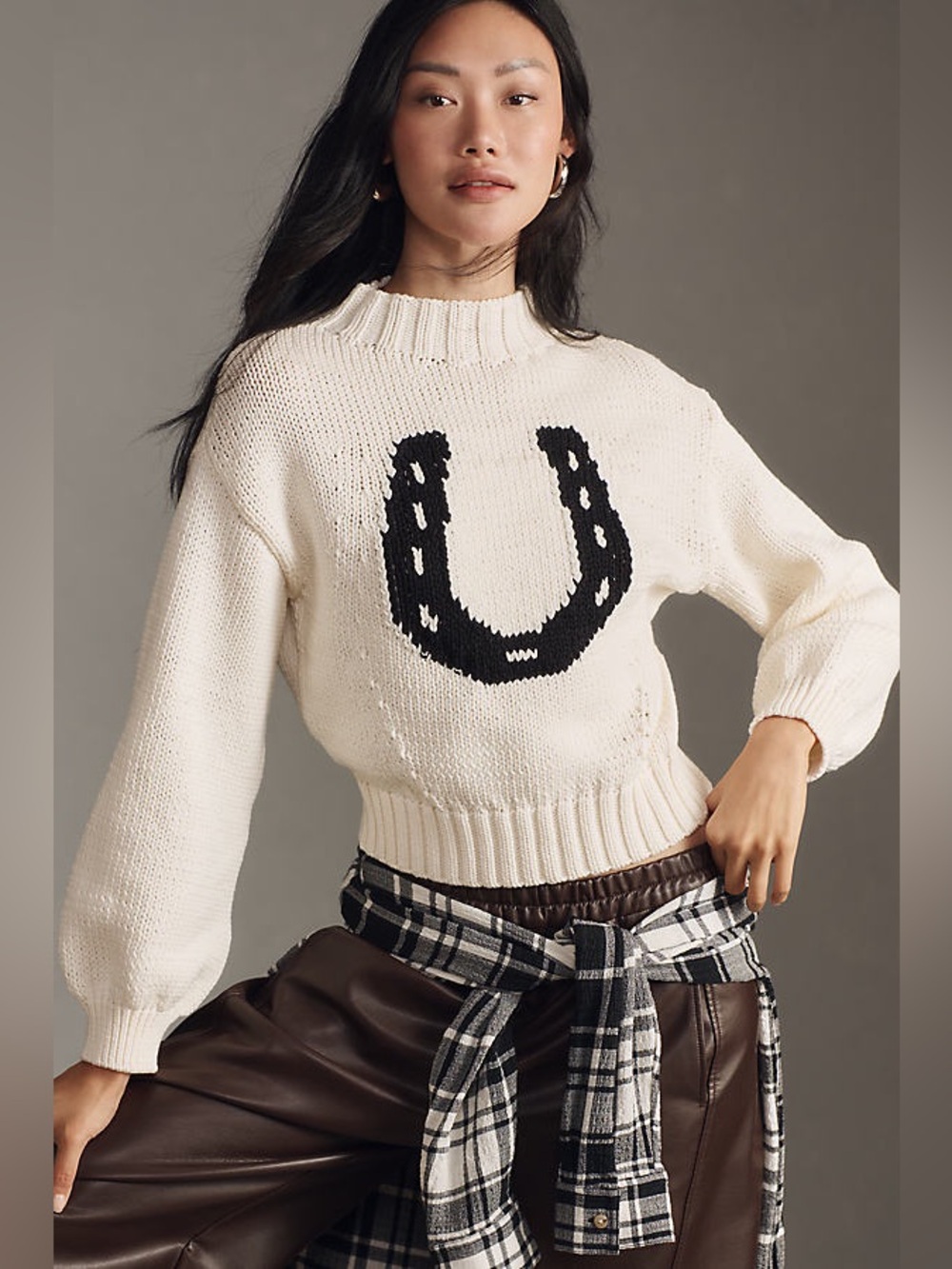 Anthropologie Maeve Pippa Icon Mock-Neck Horseshoe Sweater